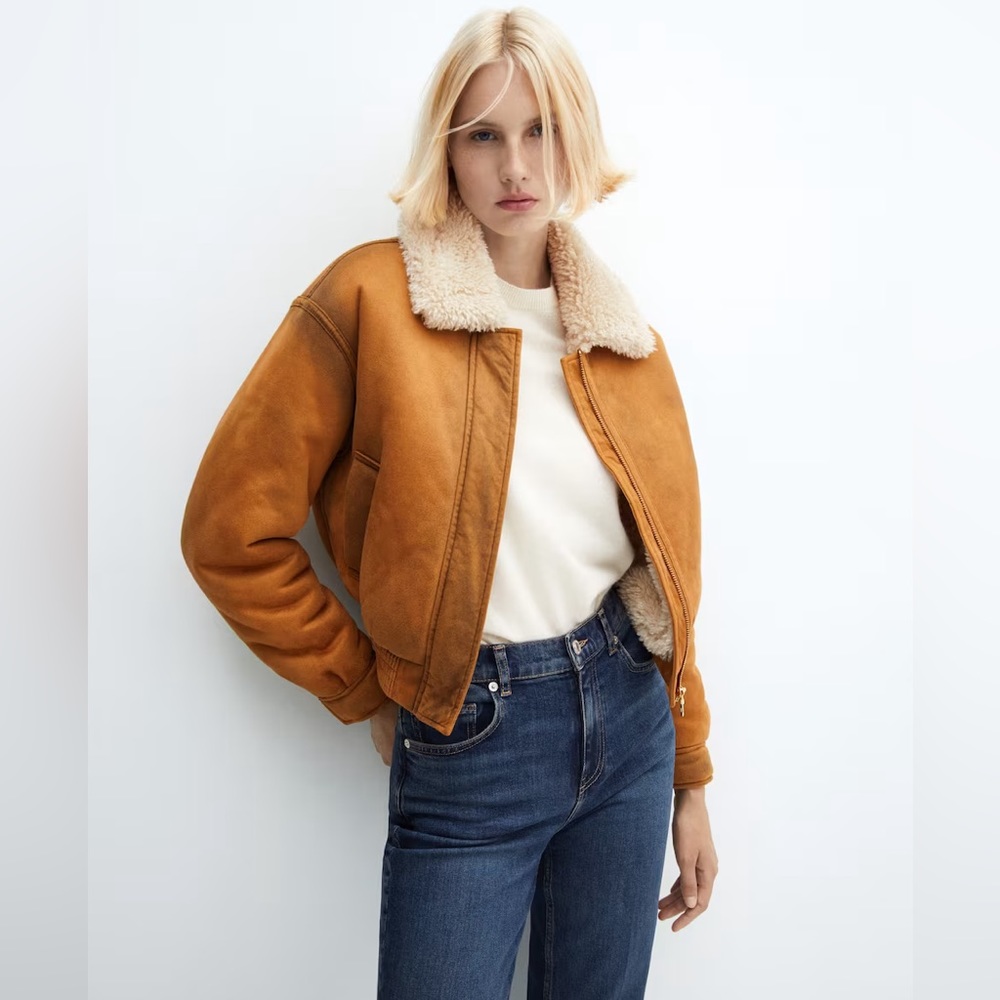 Mango Worn-Effect Shearling Jacket - image 2